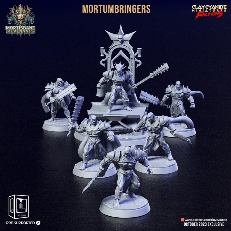 Mortumbringers Full Set from Clay Cyanide Studio. Total heights apx. 33mm - 43mm. Unpainted resin miniature squad